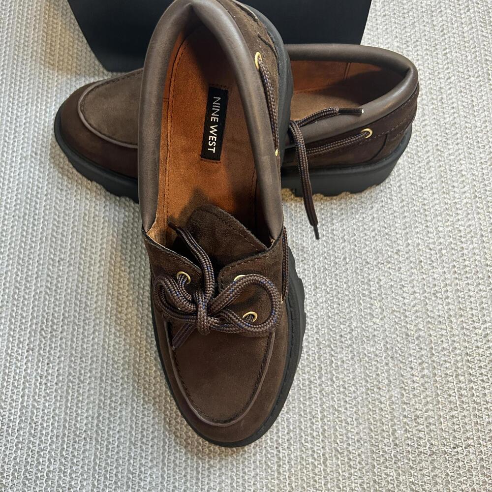 Nine West Brown Suede Kerisa Chunky Platform Lug Loafers Womens 9.5M - Picture 4 of 5